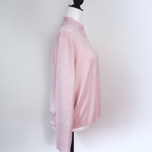 Pale Pink Beaded Sweater, Vintage Mock Turtleneck Long Sleeved Pullover - Picture 6 of 10